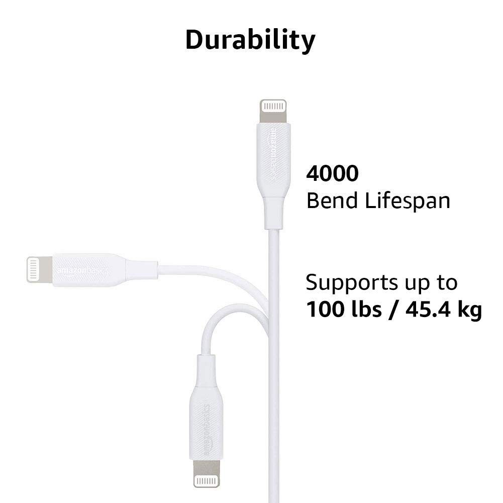 AmazonBasics USB-C to Lightning Cable, MFi Certified Apple Charger for iPhone 11 Pro/11 Pro Max - White, 3-Foot