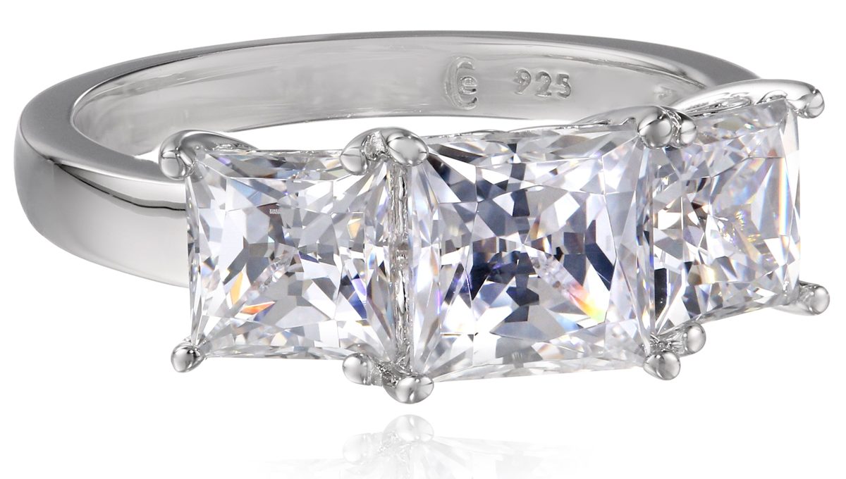 Platinum-Plated Sterling Silver Princess-Cut 3-Stone Ring made with Swarovski Zirconia (4 cttw), Size 8