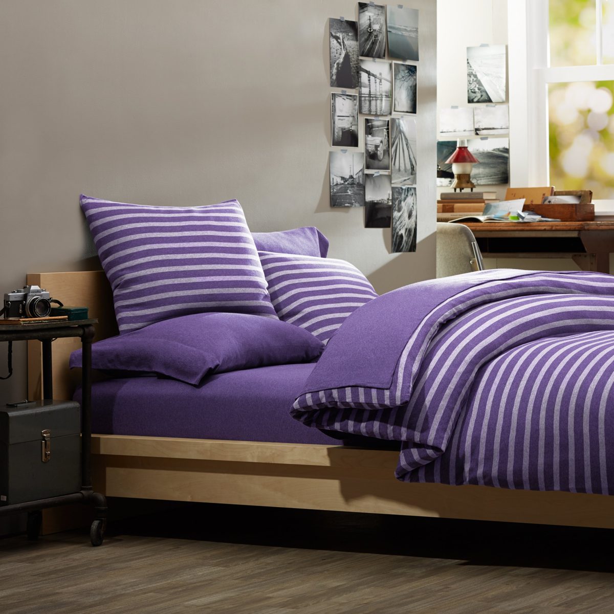 Pinzon Heather Jersey Yarn Dye Duvet Set, Heather Grey Stripe