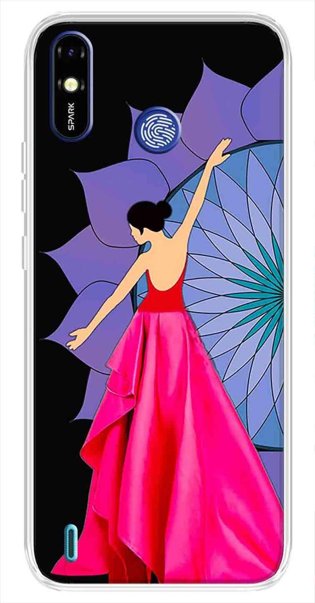 Amazon Brand - Solimo Designer Multicolor Girl Violet Design Printed Soft Back Case Mobile Cover for Tecno Spark Go Plus