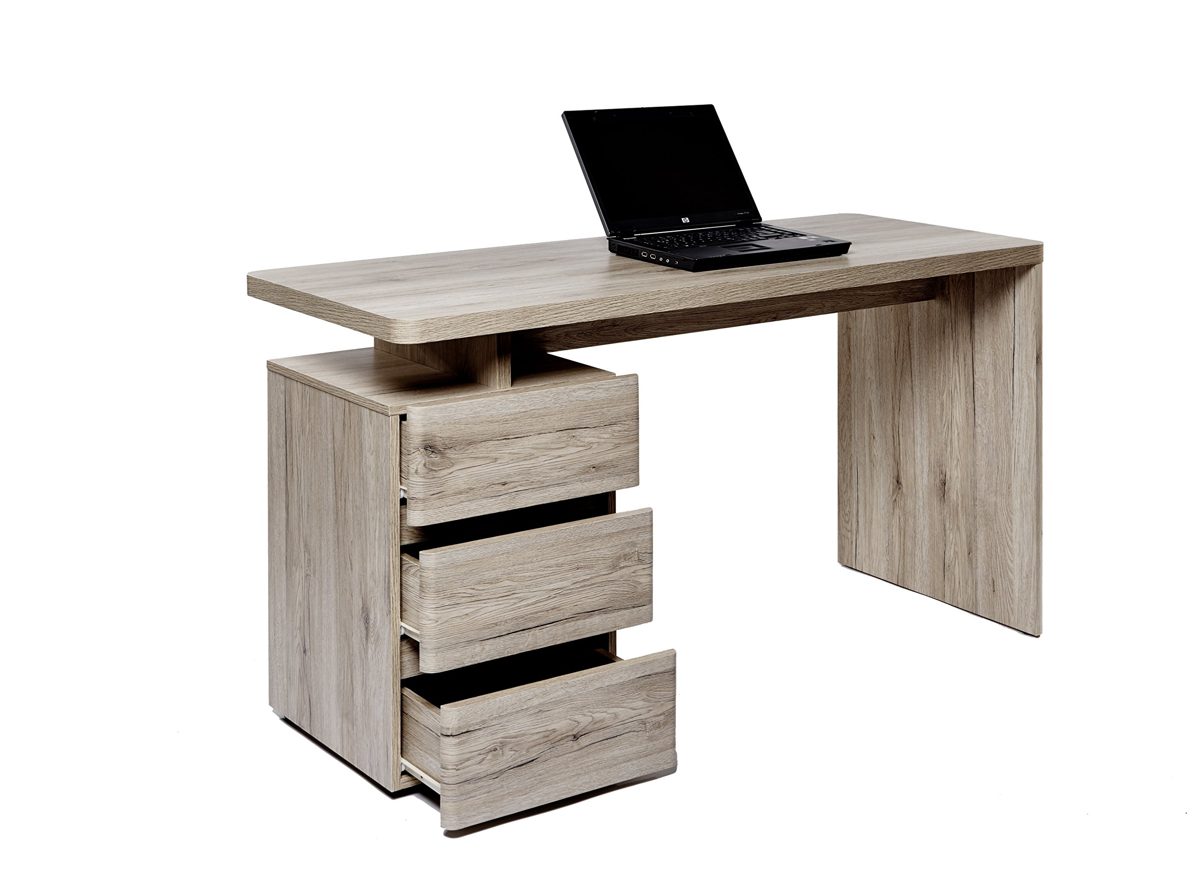 Amazon Brand - Movian Skadar 3-Drawer Desk, 140 x 55 x 76cm, Light Brown Oak-Effect