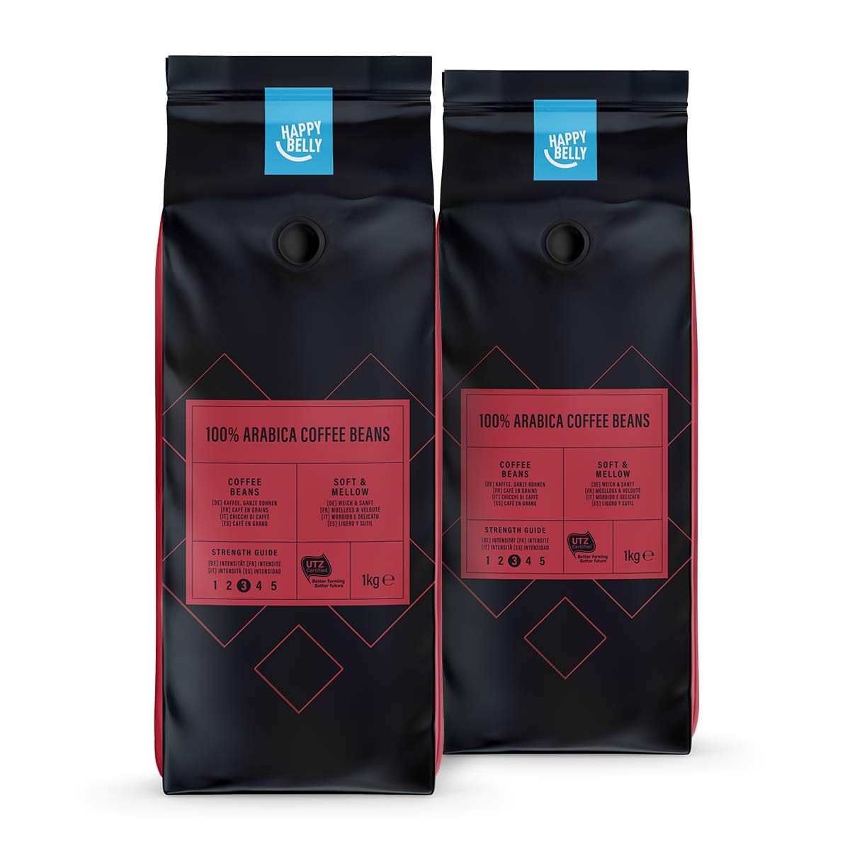 Amazon Brand - Happy Belly Coffee Beans 100% Arabica  2 kg (2 x 1 kg)