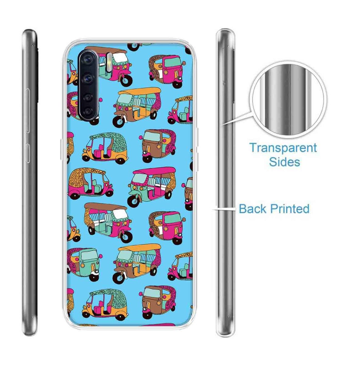 Amazon Brand - Solimo Designer Multicolor Auto Blue Pattern Printed Soft Back Case Mobile Cover for Oppo F15