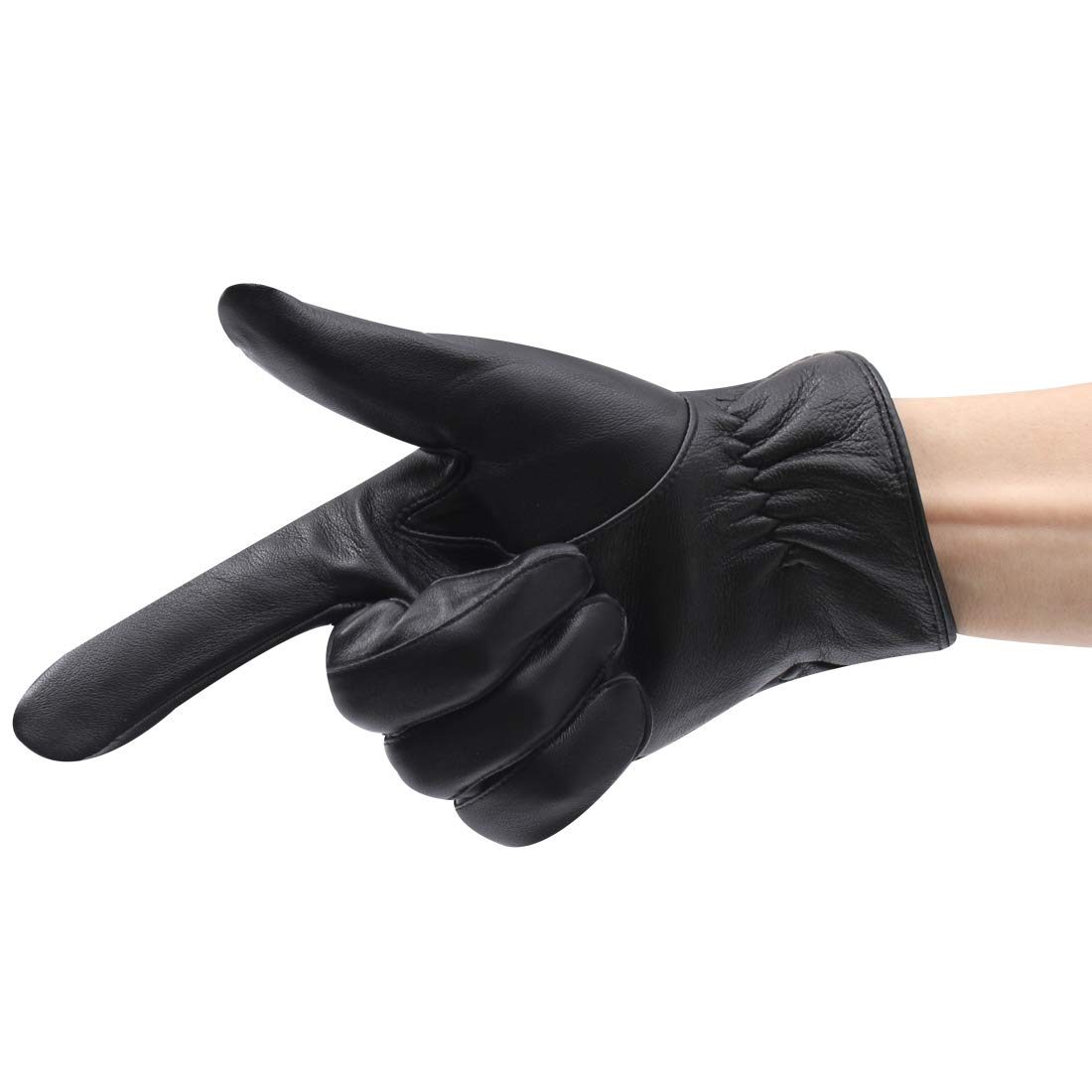 Molemsx Best Touchscreen Nappa Genuine Leather Gloves for Men's Texting Driving Winter Warm Golves, Gift Choice Black Large