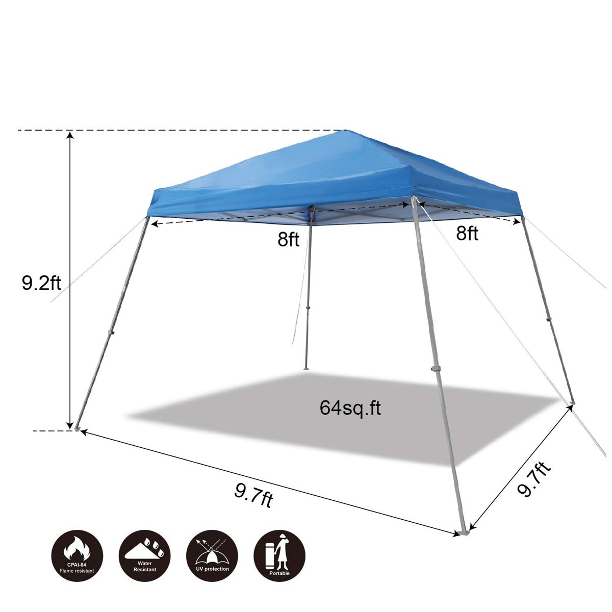 AmazonBasics Outdoor One-push Pop Up Canopy, 8ft x 8ft Top Slant Leg with Wheeled Carry, Blue