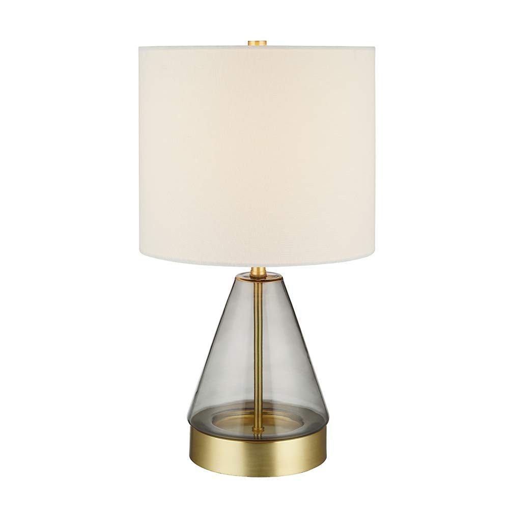 Amazon Brand – Rivet Modern Glass Table Lamp with Bulb, 16.63"H, Smoked Gray and Brass