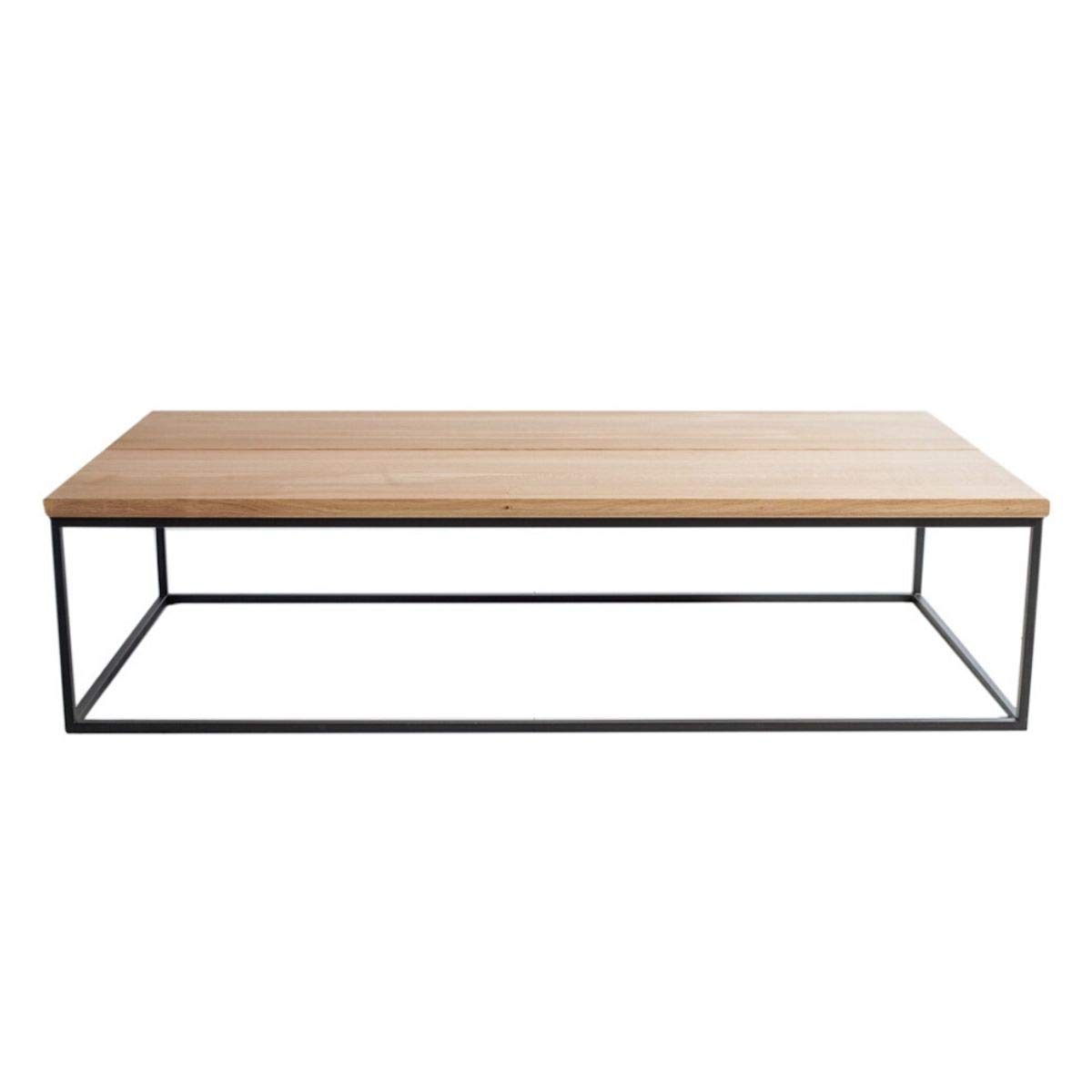 Amazon Brand - Alkove Hayes Contemporary Solid Wood Coffee Table, 140 x 70 x 35cm, Wild Oak with Bianco Oil Finish/Black Metal Frame