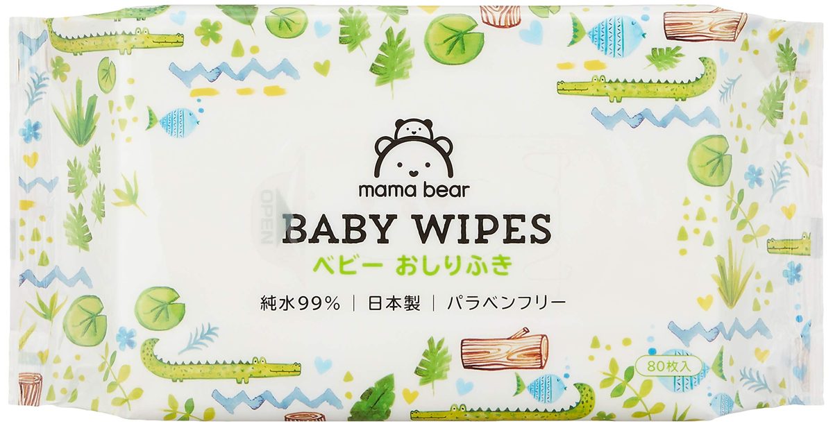 (Amazon Brand) Mama Bear Baby Wipes Pure Water 99% 80 Sheets x 5 Pieces (400 Sheets) Made in Japan Paraben Free