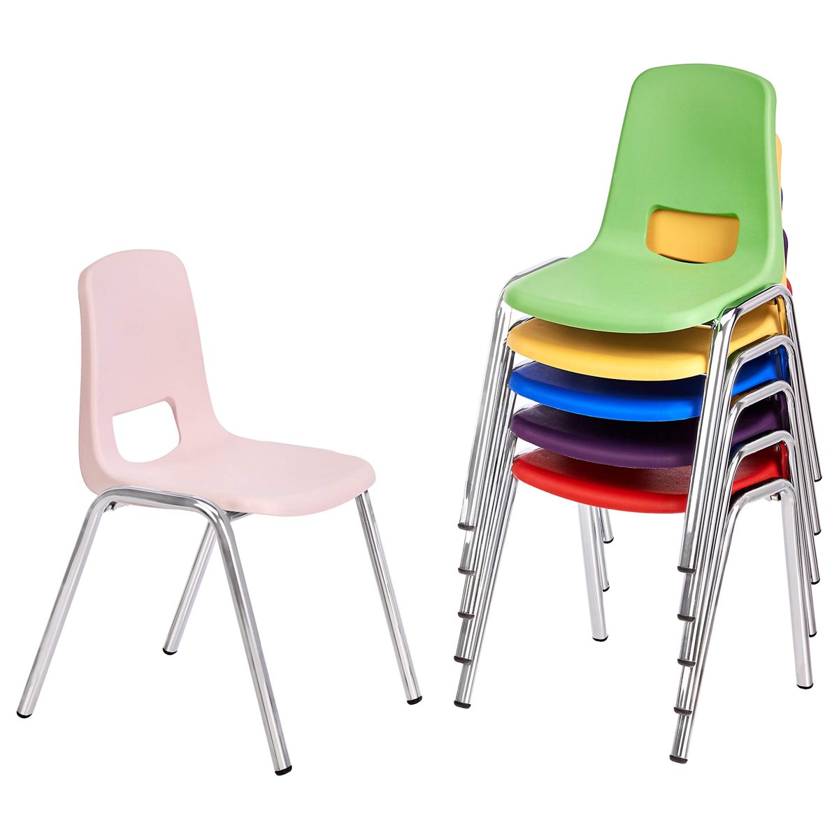AmazonBasics 12 Inch School Classroom Stack Chair, Chrome Legs, Assorted Color, 6-Pack