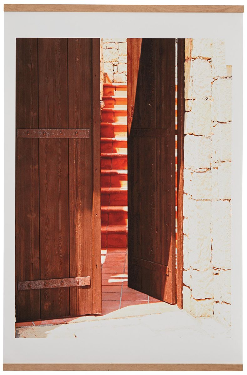 Amazon Brand – Rivet Wooden Door to an Old City Photo Print with Oak Hanger, 16" x 20"
