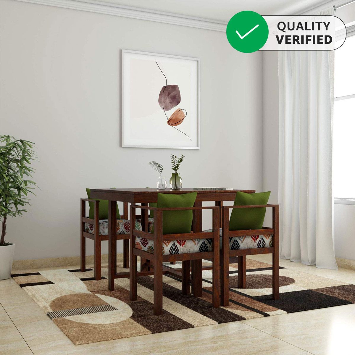 Amazon Brand - Solimo Virgo Solid Sheesham Wood 4 seater Dining Table with Chairs (Teak Finish)