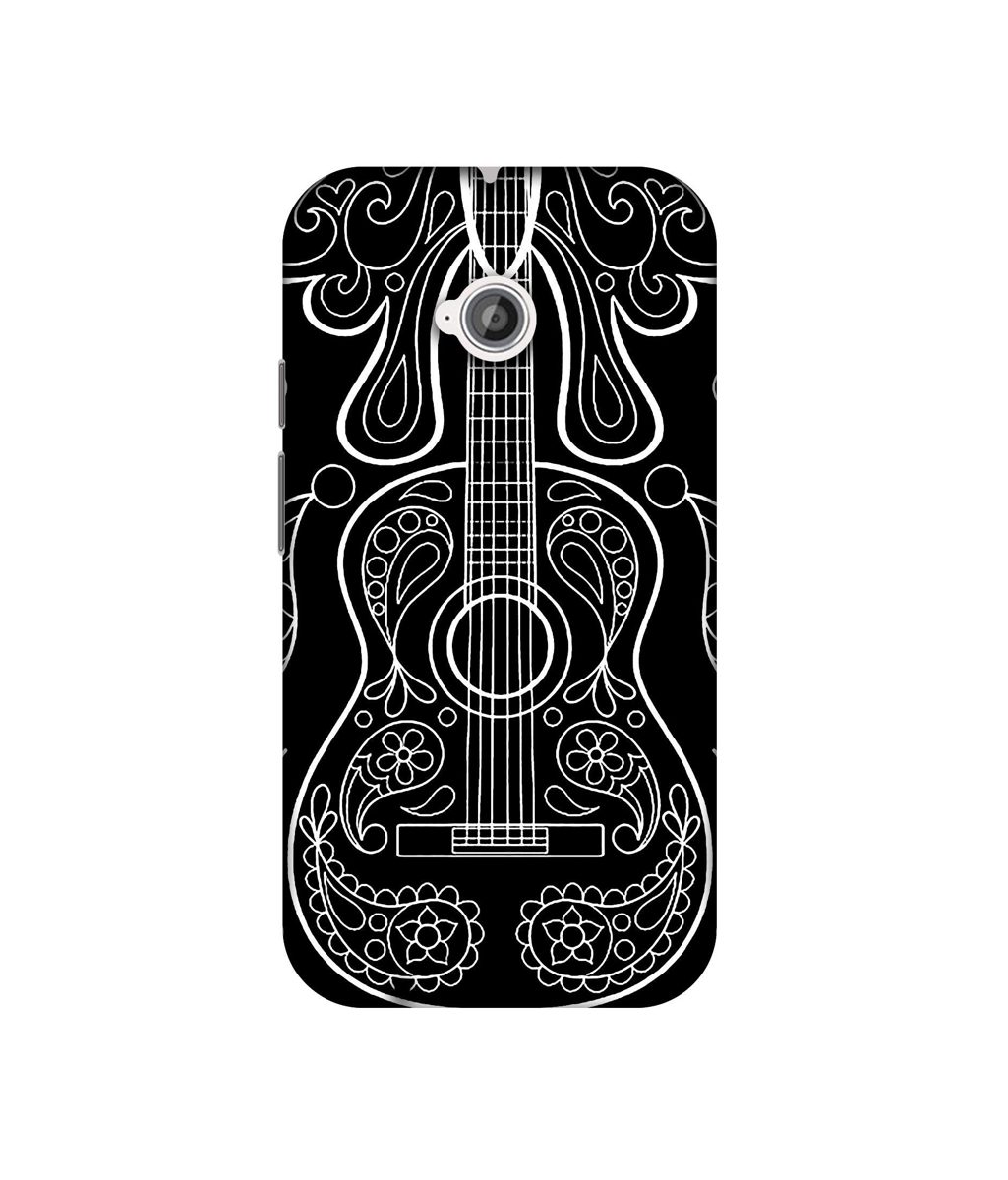 Amazon Brand - Solimo Designer White Gitar On Black 3D Printed Hard Back Case Mobile Cover for Motorola Moto E 2nd Generation