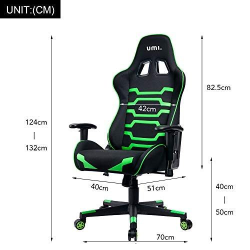 UMI. Essentials Gaming Ergonomic Computer Chair Height-Adjustable Headrest and Lumbar Support (Green)