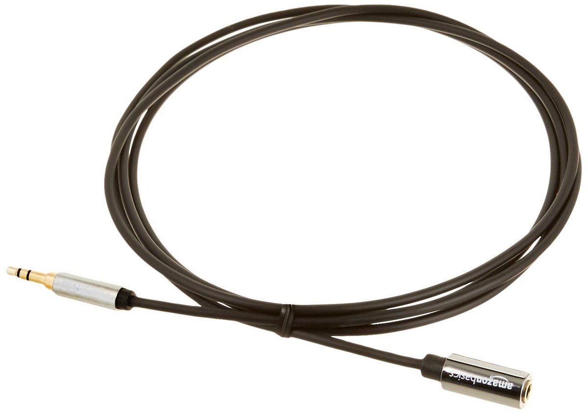 AmazonBasics 3.5mm Male to Female Stereo Audio Extension Adapter Cable - 6 Feet (Renewed)