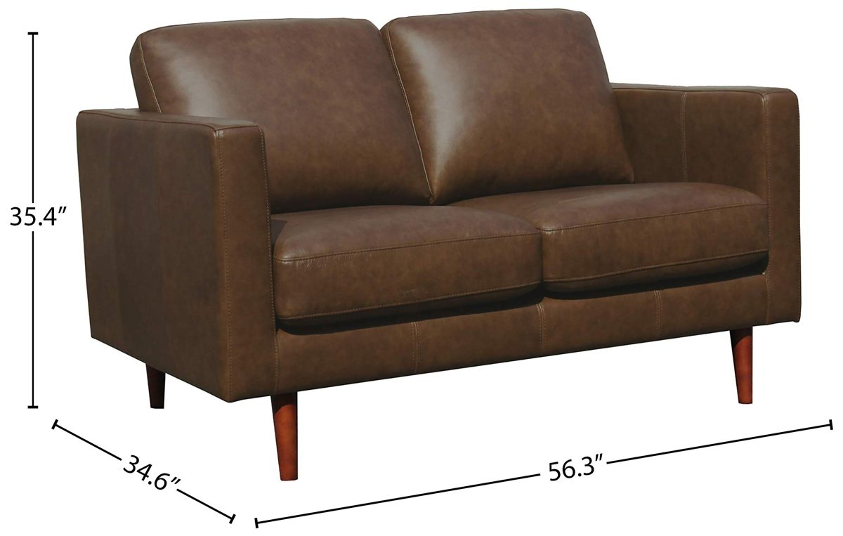 Amazon Brand – Rivet Revolve Modern Leather Loveseat Sofa, 56"W, Chestnut