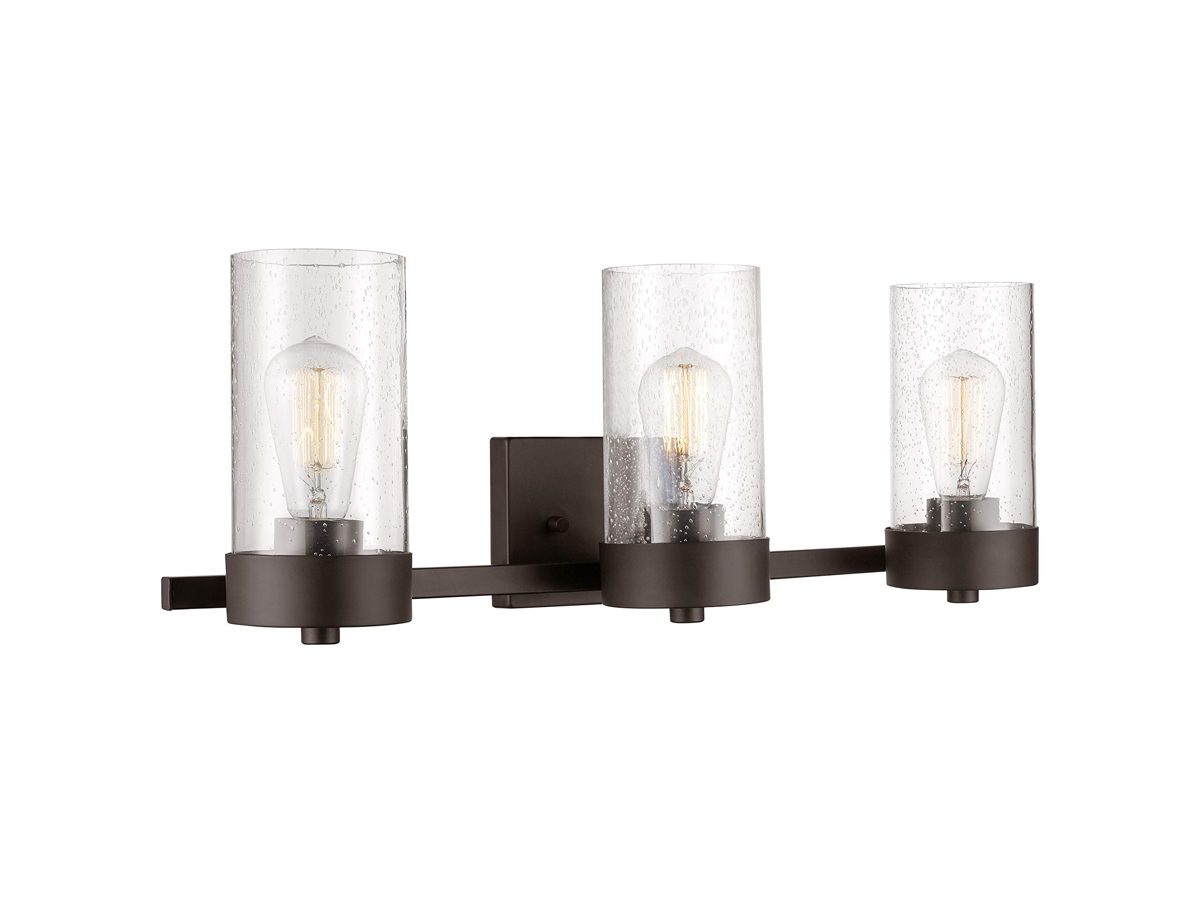 Amazon Brand – Rivet 3-Light Vanity with Seeded-Glass Shades, 7"H, Bronze
