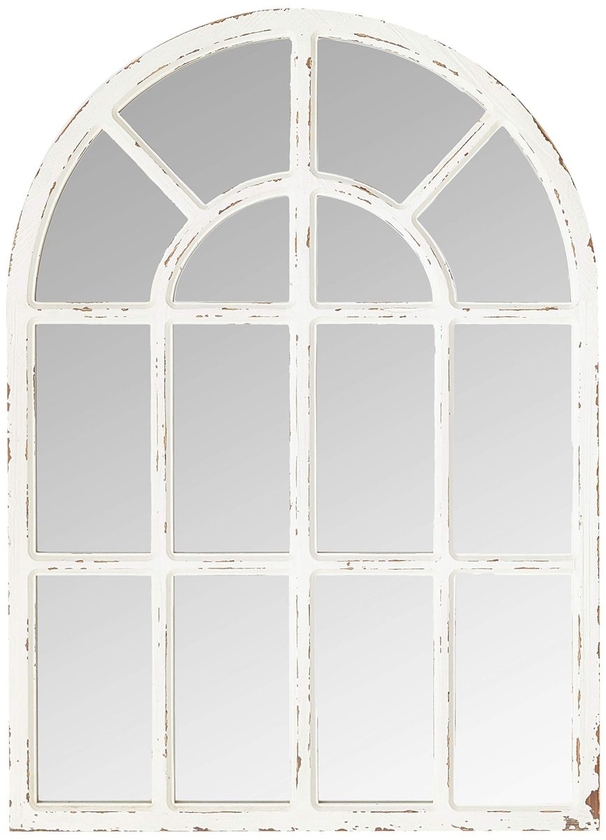 Amazon Brand – Stone & Beam Vintage Farmhouse Wooden Arched Mantel Mirror, 36.25"H, Whitewash