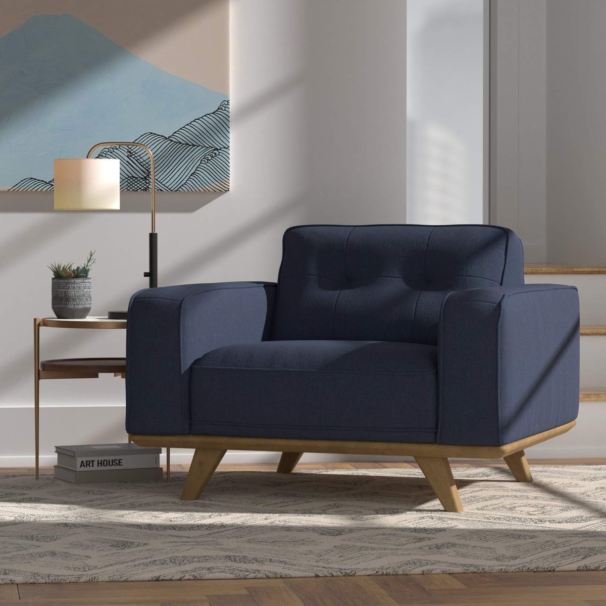 Amazon Brand – Rivet Bigelow Modern Upholstered Chair with Square Legs, 44.1"W, Navy