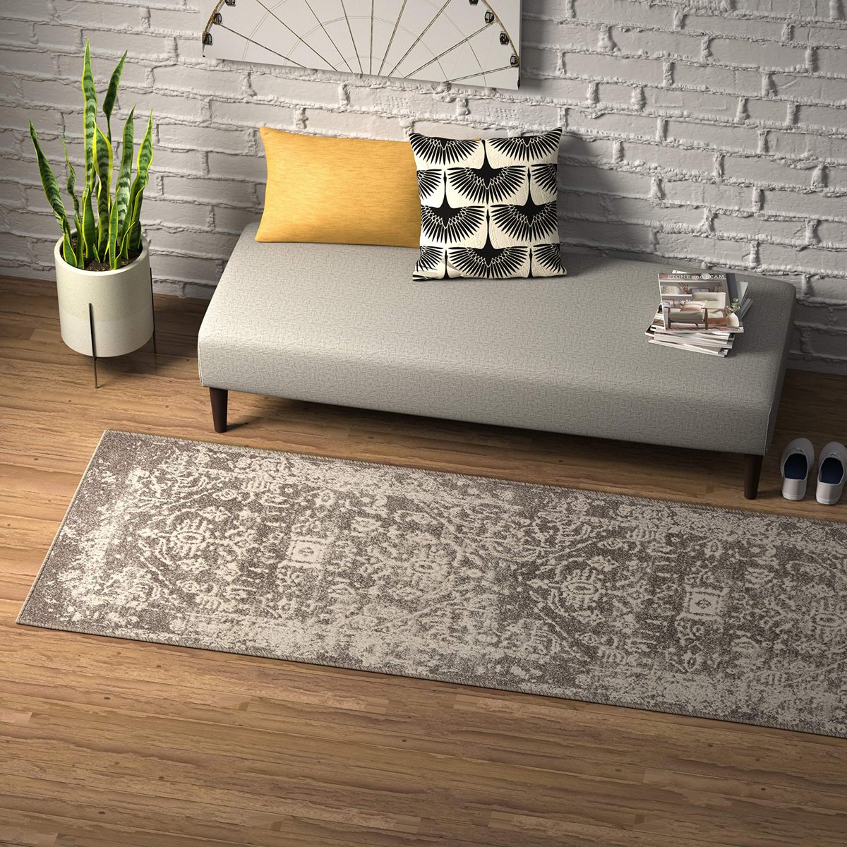 Amazon Brand - Rivet Charcoal Distressed Medallion Rug, 2'8" x 8'