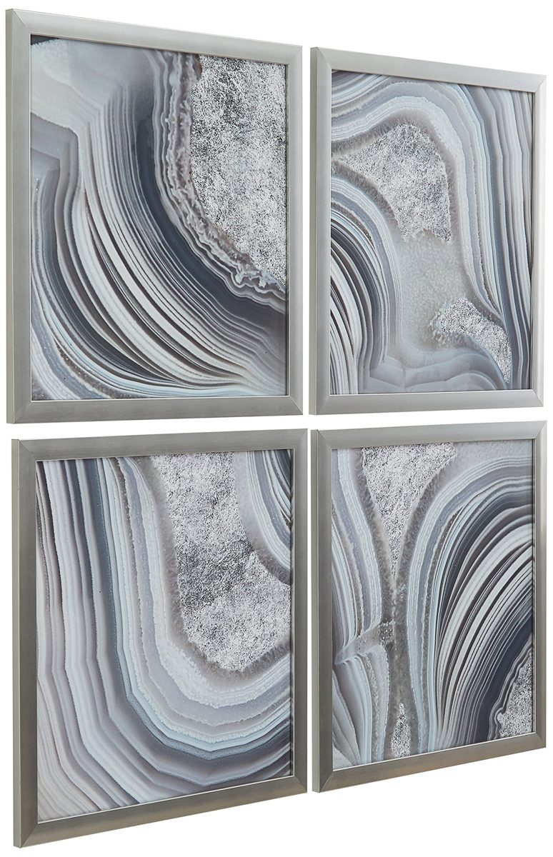 Amazon Brand – Rivet Set of 4 Silver Geodes Prints Wall Art Decor in Silver Frames, 12" x 12" Each, 24" X 24" Overall