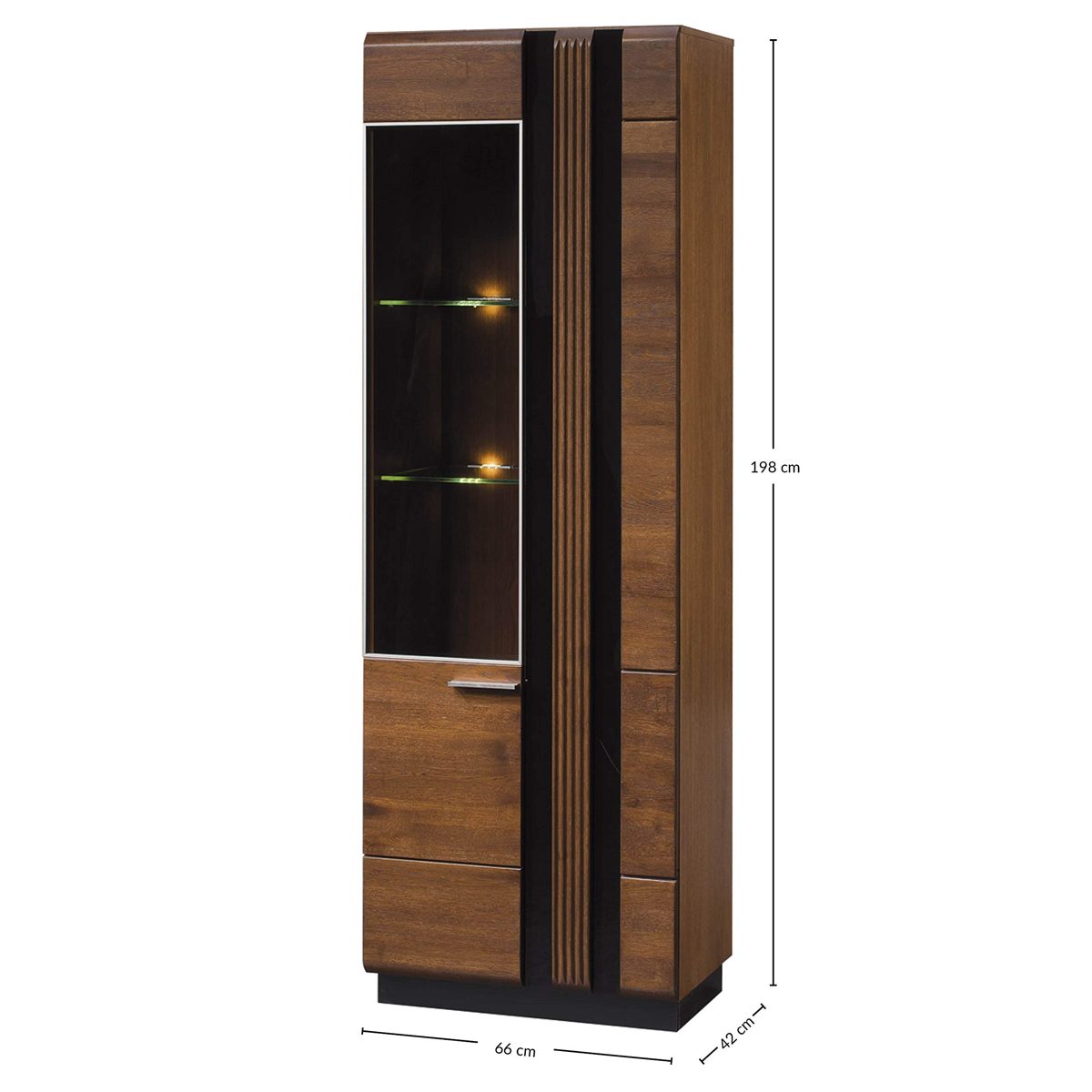 Amazon Brand - Alkove Malvern Solid Wood Front Display Cabinet, 66 x 198 x 42cm, Dark Brown/Black, Oak/Veneer