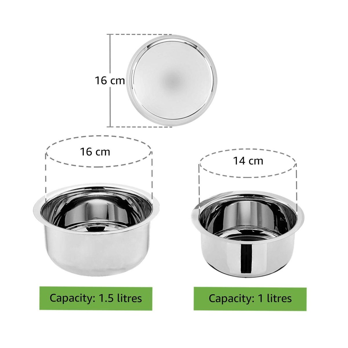 Solimo Stainless Steel 2-Piece Tope Set with One Steel Lid