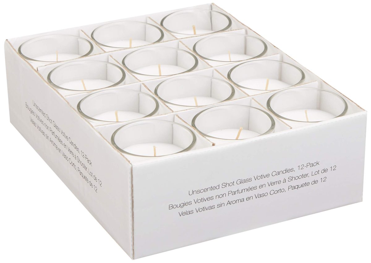 AmazonBasics Unscented Shot Glass Votive Candles, 12-Pack
