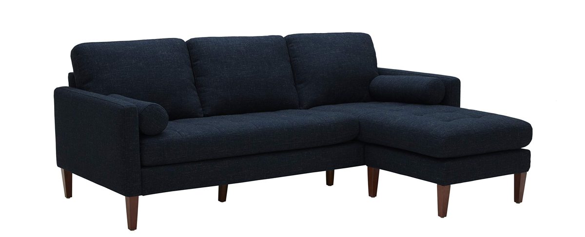Amazon Brand – Rivet Aiden Mid-Century Sectional with Tapered Wood Legs, 86"W, Wathet Blue
