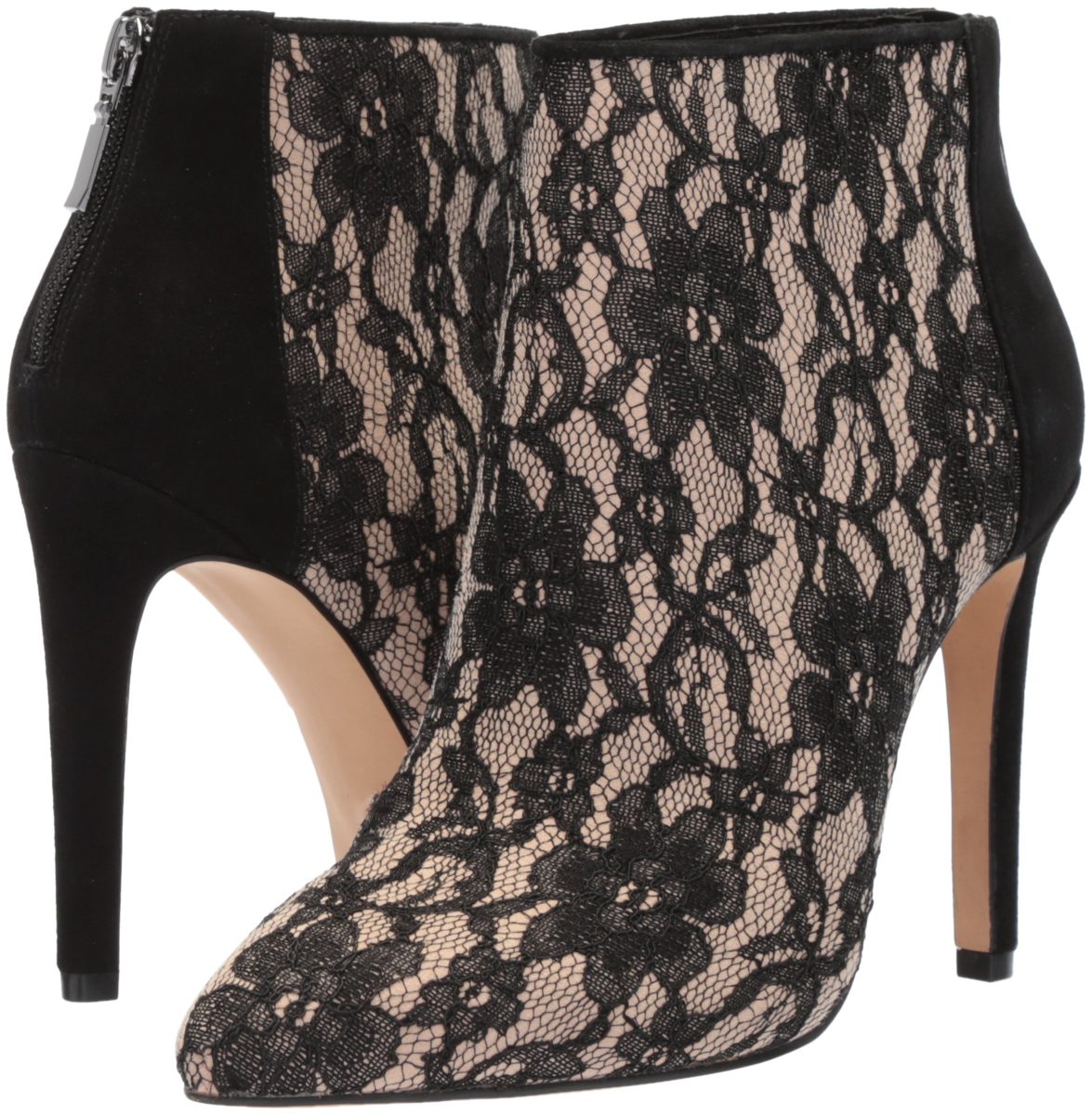 The Fix Women's Melanie Pointed Toe Stiletto Ankle Boot, Black/Nude Lace, 7.5 B US