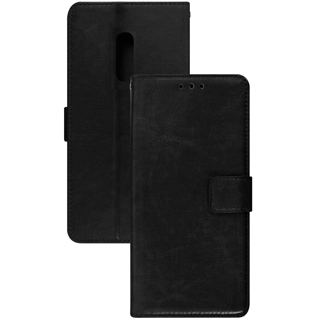 Amazon Brand - Solimo Flip Leather Mobile Cover (Soft & Flexible Back case) for Realme X (Black)