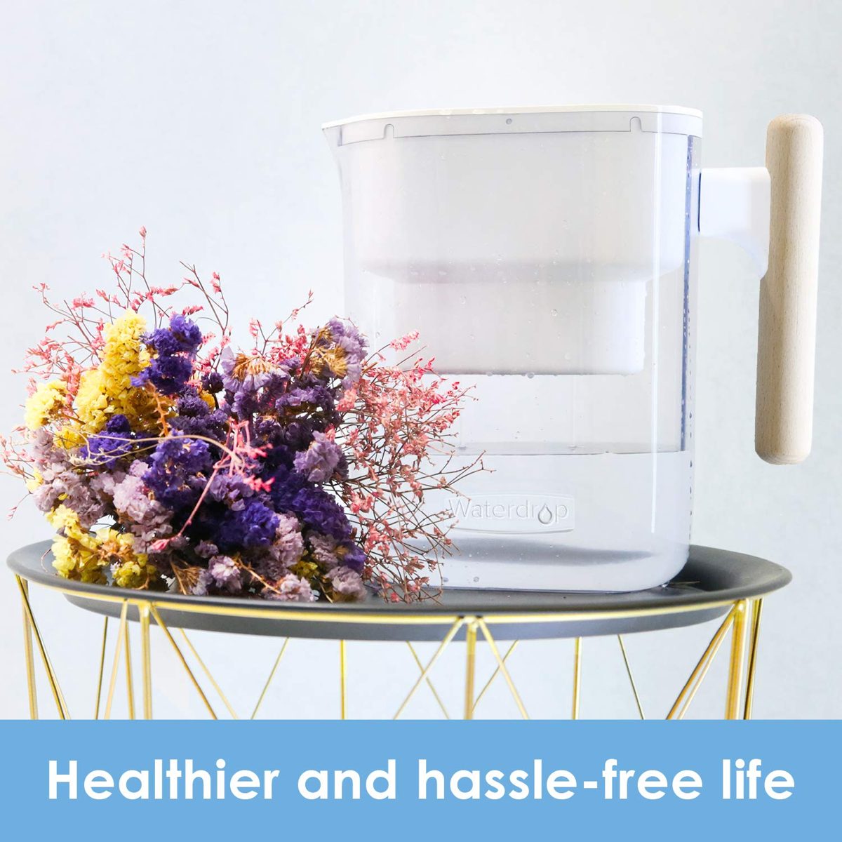 Waterdrop Chubby NSF Certified 10-Cup Water Filter Pitcher with 1 Filter, Long-Lasting (200 gallons), 5X Times Lifetime Filtration Jug, Reduces Lead, Fluoride, Chlorine and More, BPA Free, White