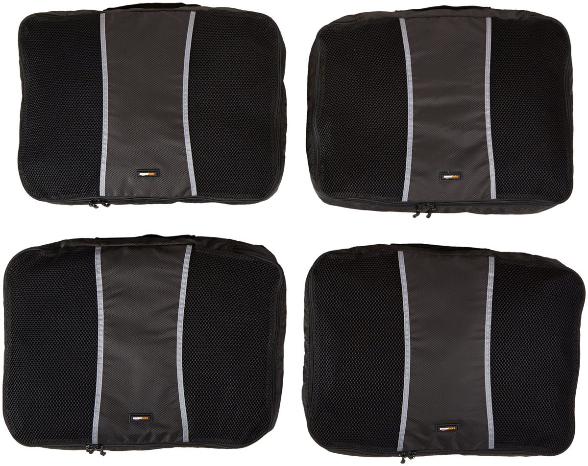 (Renewed) AmazonBasics Packing Cubes/Travel Pouch/Travel Organizer - Large, Black (4-Piece Set)