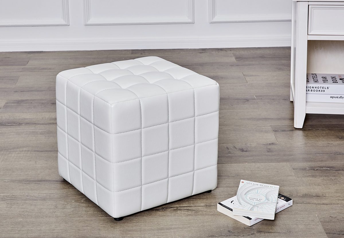 First Hill Altair Square Faux-Leather Ottoman - Moonlight White
