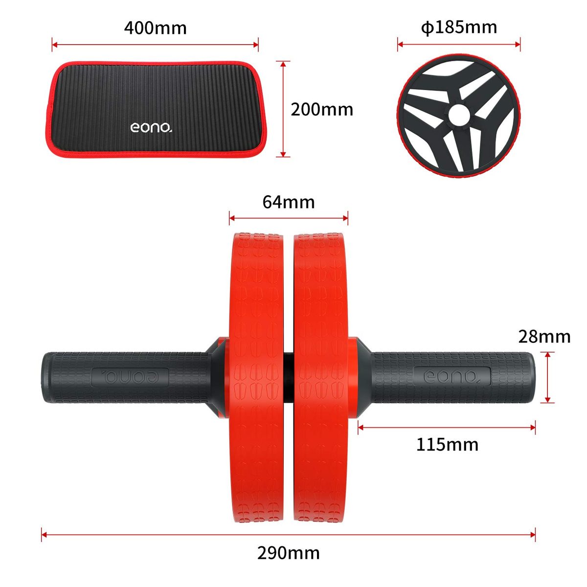 EONO by Amazon - Ab Wheel Roller [2 Wheel Settings] Abdominal Trainer with Thick Knee Pad Mat Ideal for Body Fitness Strength Training Home Gym