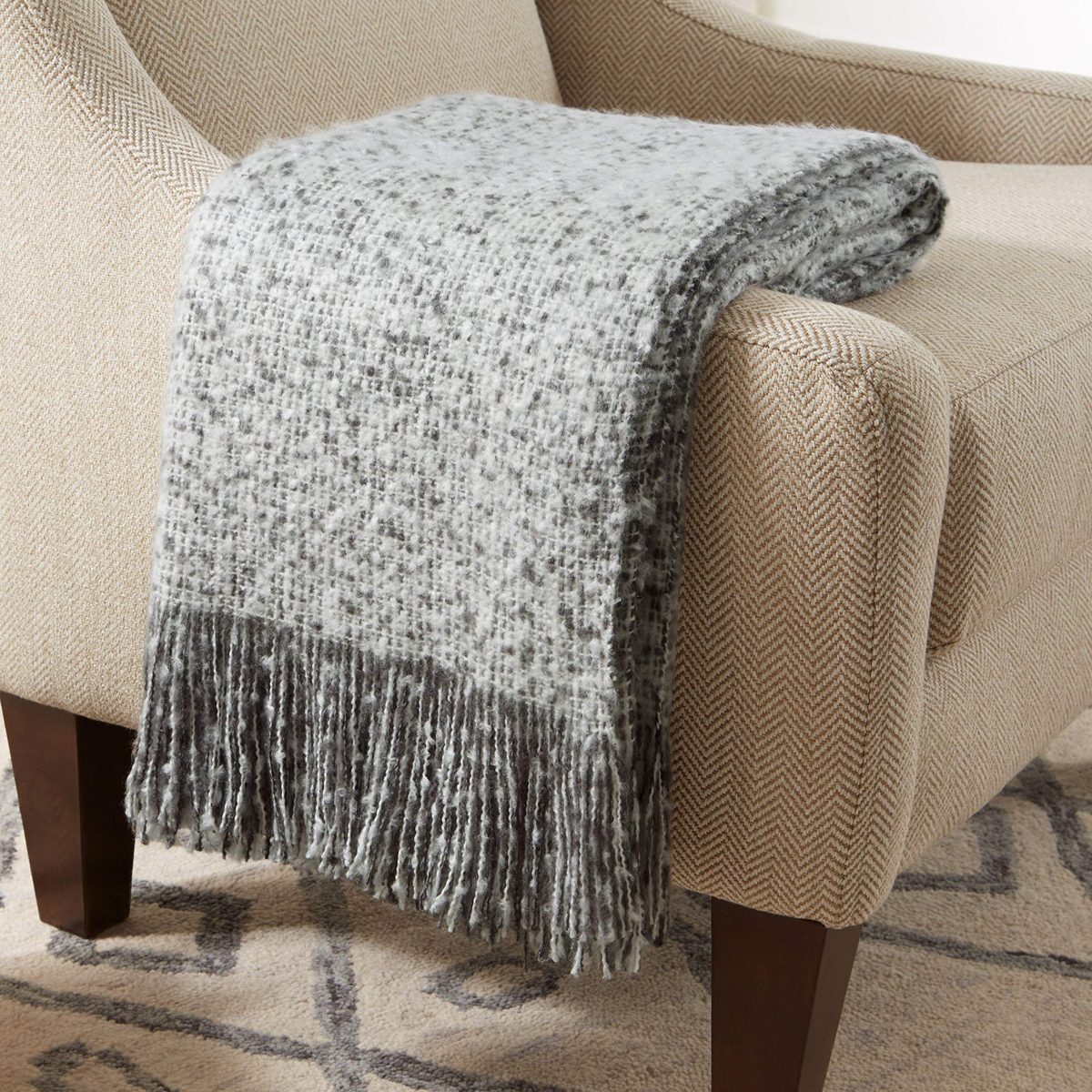 Amazon Brand – Stone & Beam Oversized Stripe Brushed Weave Throw Blanket, 60" x 80", Grey / White