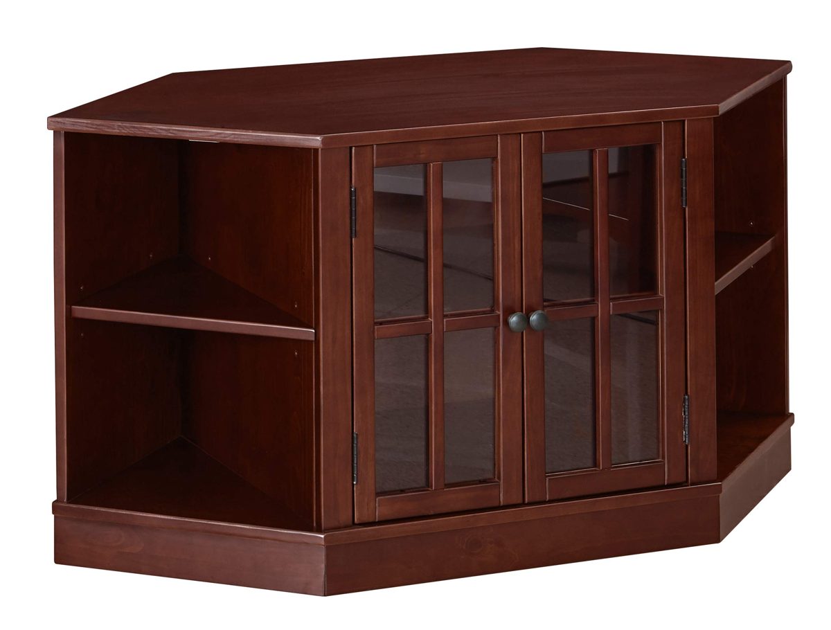 Amazon Brand – Ravenna Home Westly Corner Glass Storage TV Media Entertainment Cabinet Stand, 52" W