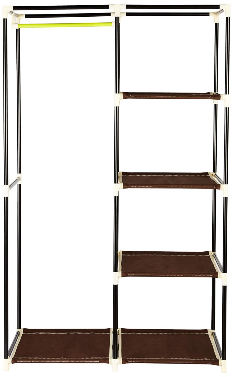 Amazon Brand - Solimo 2-Door Foldable Wardrobe, 5 Racks, Brown