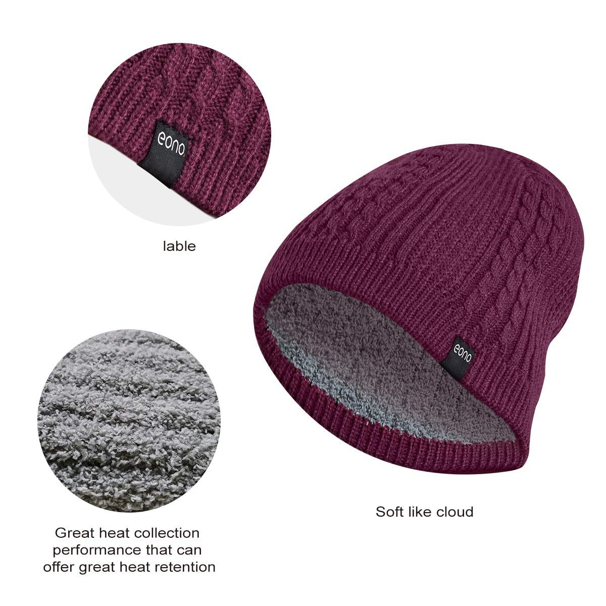 Eono Beanie Hat (Red-Fleece-Liner)