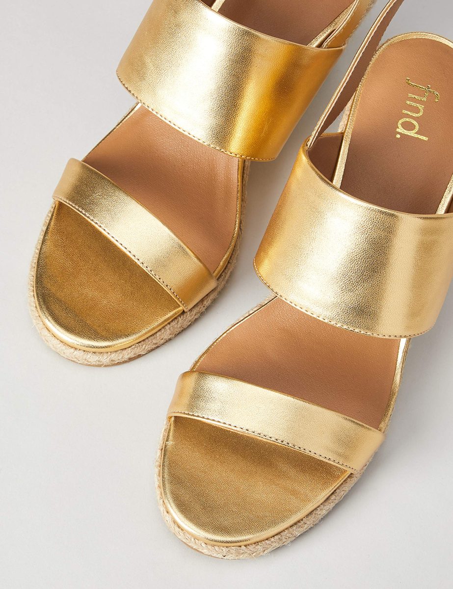 find. Women's Suede Leather Wedge Heel Espadrille Shoes Sandal, Gold Gold, 6 us