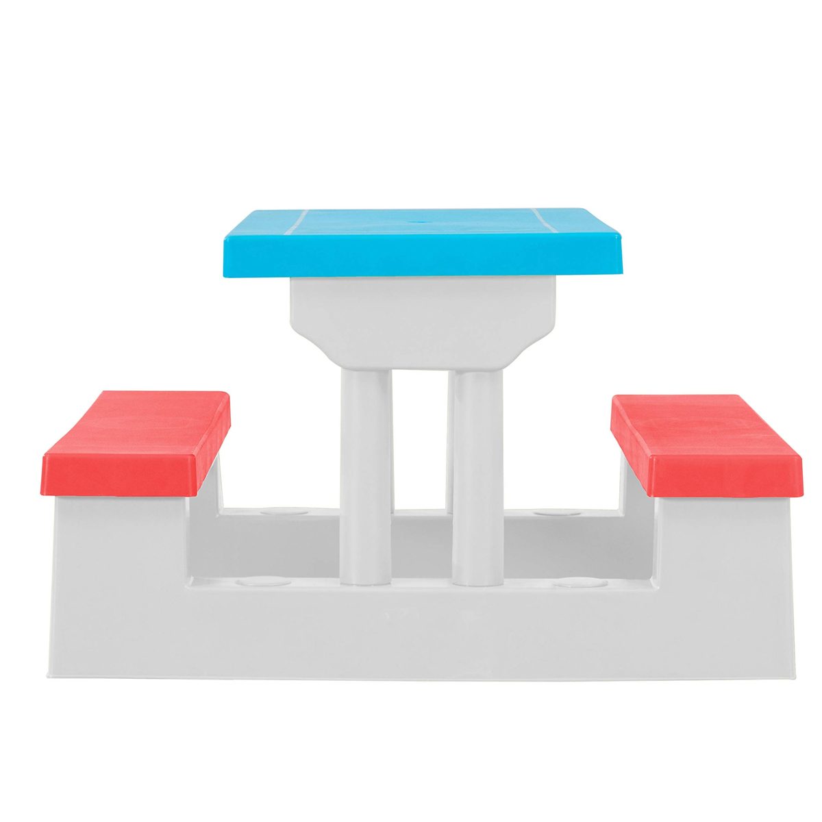AmazonBasics Plastic Multicolored Kids Outdoor Table with Umbrella - Red/White/Blue (Renewed)