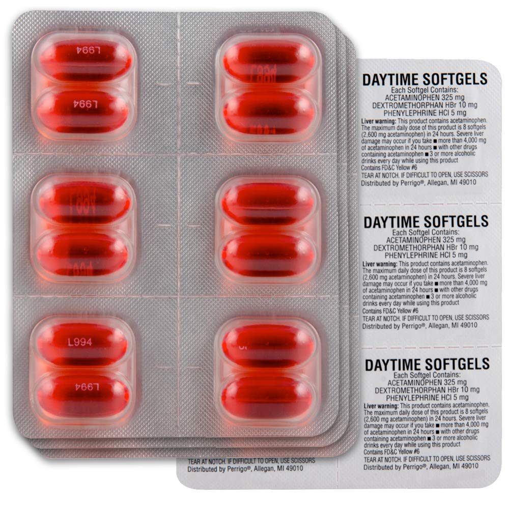 Amazon Basic Care Daytime Cold & Flu Liquid Caps; Cold Care for Daytime Cold and Flu, 48 Count