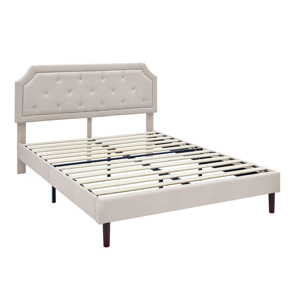 Upholstered Curve with Button Tufted Platform Bed/Mattress Foundation /  Strong Wood Slat Support /Easy Assembly/Beige,King