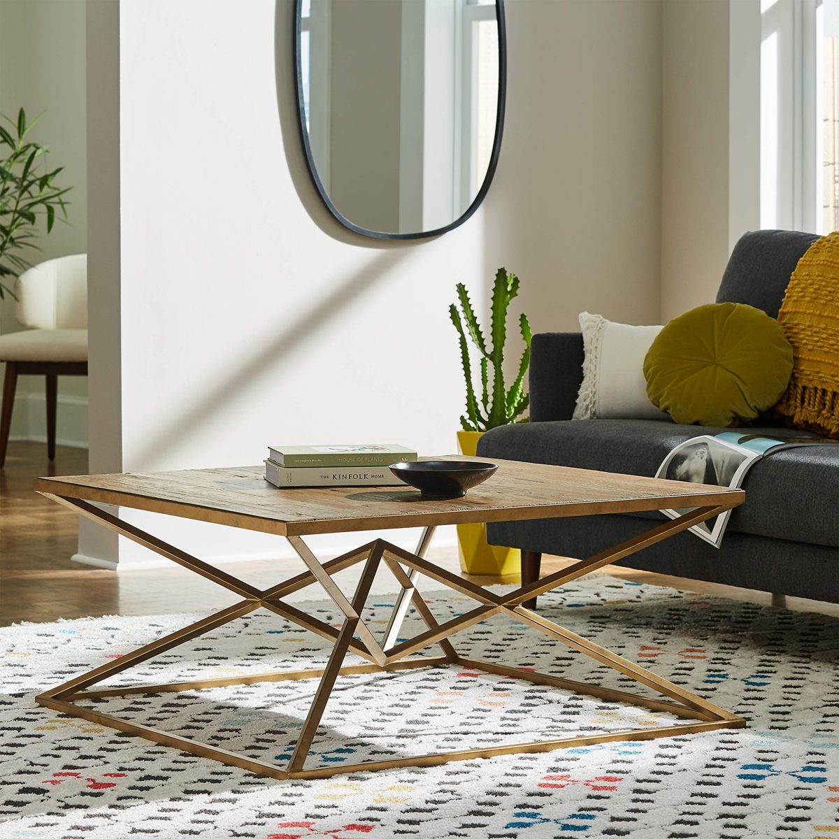 Amazon Brand – Rivet Modern Pine-Topped Coffee Table, 39.37"W, Brushed Natural Antique Copper