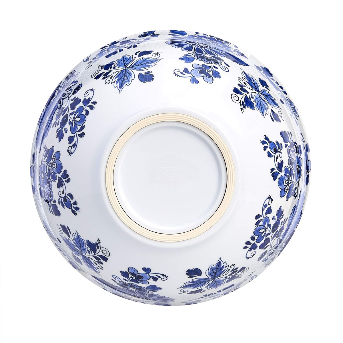 AmazonBasics 10-Piece Mixing Bowl Set with Lids - Non-Slip Base, Blue and White Floral