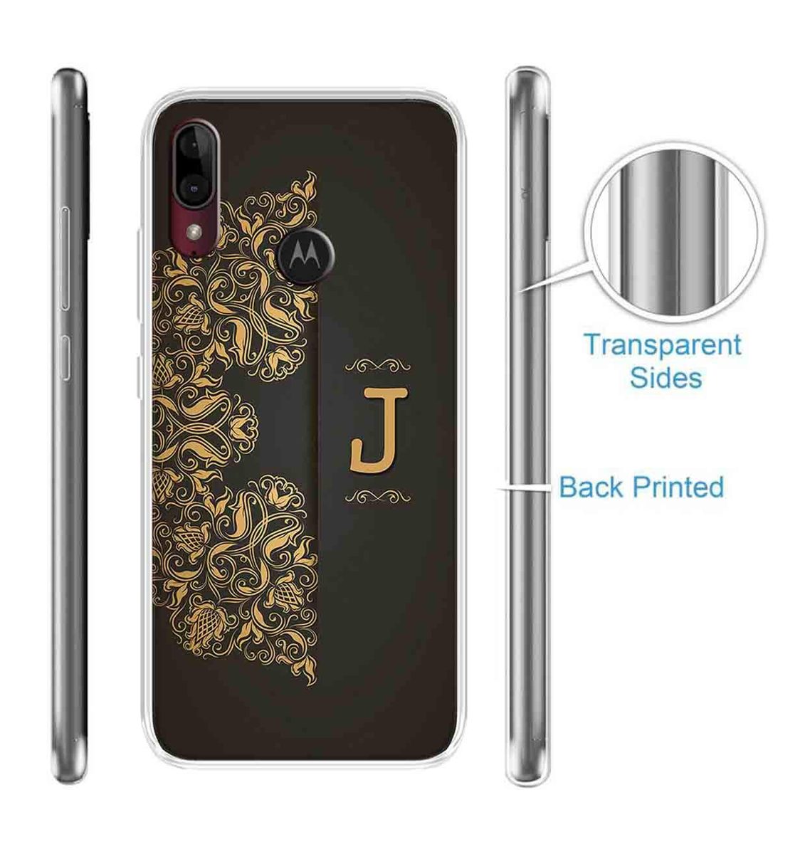 Amazon Brand - Solimo Designer Multicolor Black Pattern Alphabet-J Printed Soft Back Case Mobile Cover for Motorola Moto E6s / Motorola Moto E6 Plus