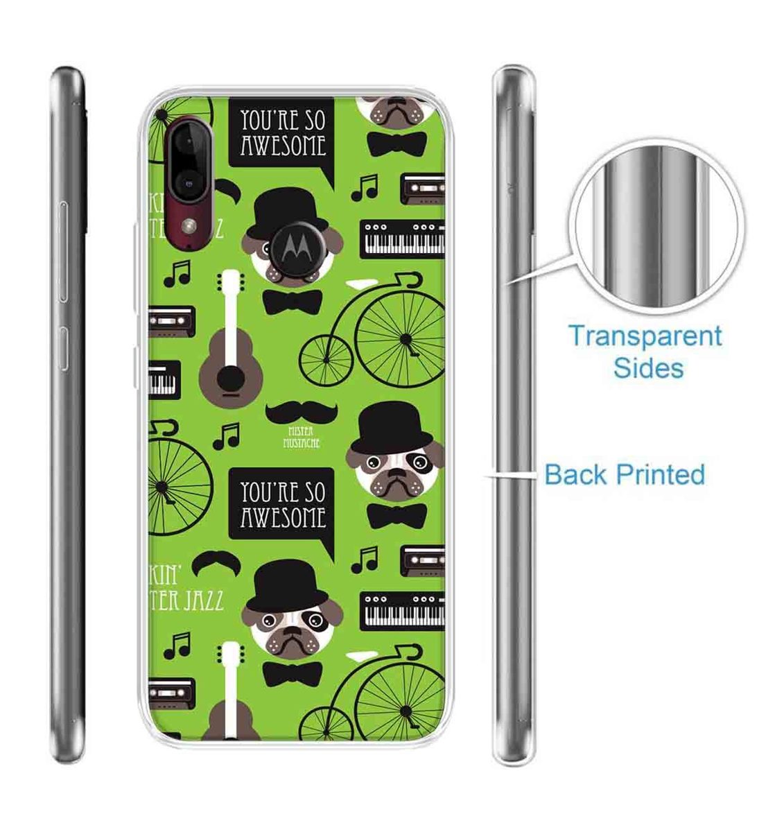 Amazon Brand - Solimo Designer Multicolor Bicycle Green Pattern Design Printed Soft Back Case Mobile Cover for Motorola Moto E6s / Motorola Moto E6 Plus