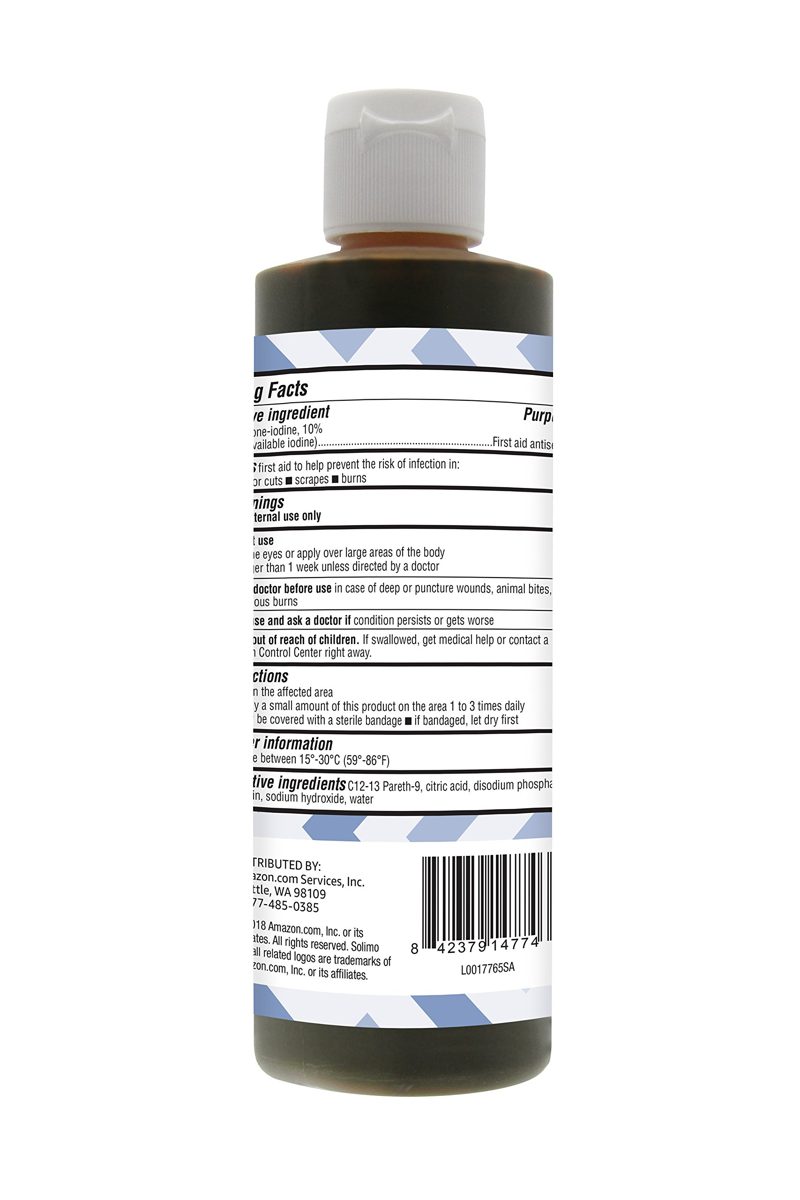 Amazon Brand - Solimo First Aid Antiseptic, 10% Povidone Iodine Solution, 8 fl oz