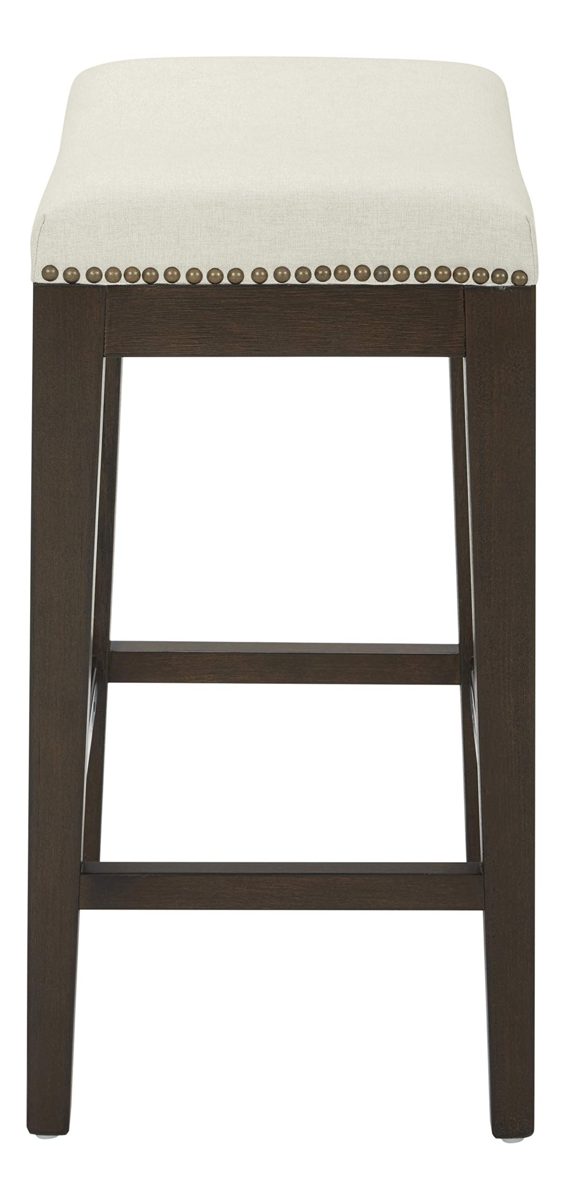 Amazon Brand – Stone & Beam Elden Nailhead-Trim Saddle Kitchen Counter Height Backless Stool, 26"H, Chalk