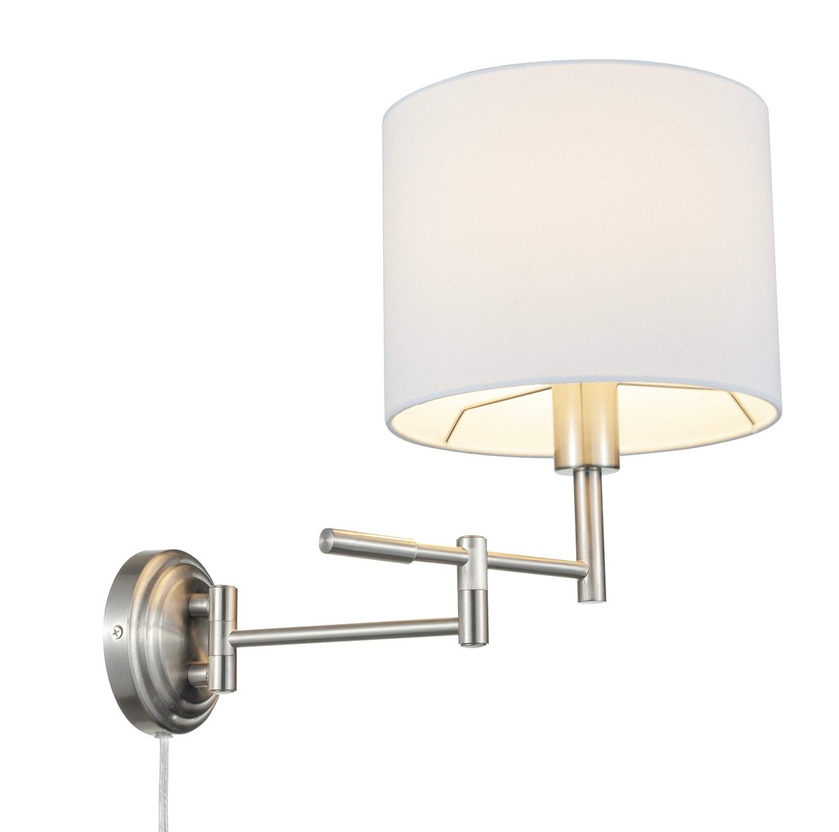 Amazon Brand - Ravenna Home Single-Light Swing Arm Wall Sconce with White Linen Shade, LED Bulb Included, 15.5"H, Brushed Nickel