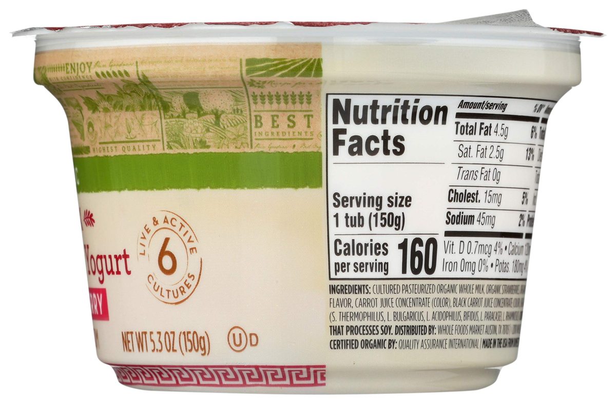 365 Everyday Value, Organic Greek Whole Milk Yogurt with Fruit on the Bottom, Strawberry, 5.3 oz